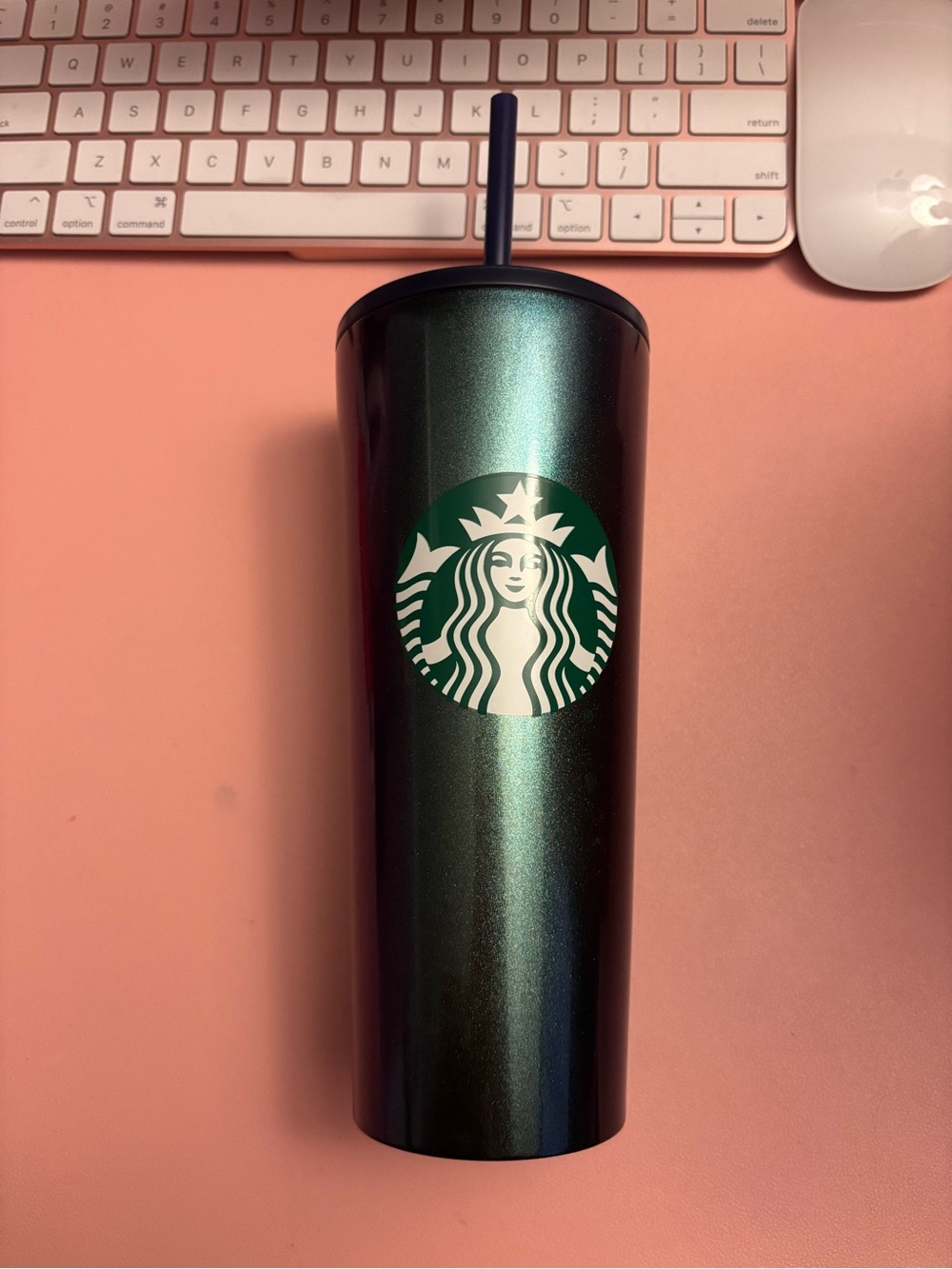 Starbucks Metallic Emerald Green Tumbler with Dark Green Straw